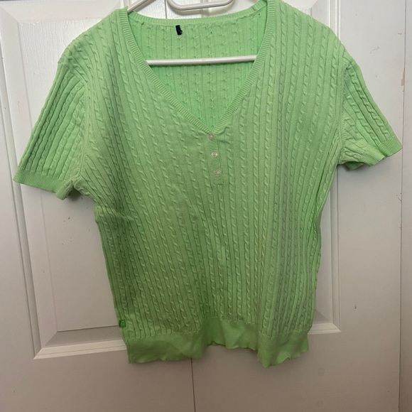 Green Knit short sleeve sweater shirt - Picture 1 of 2